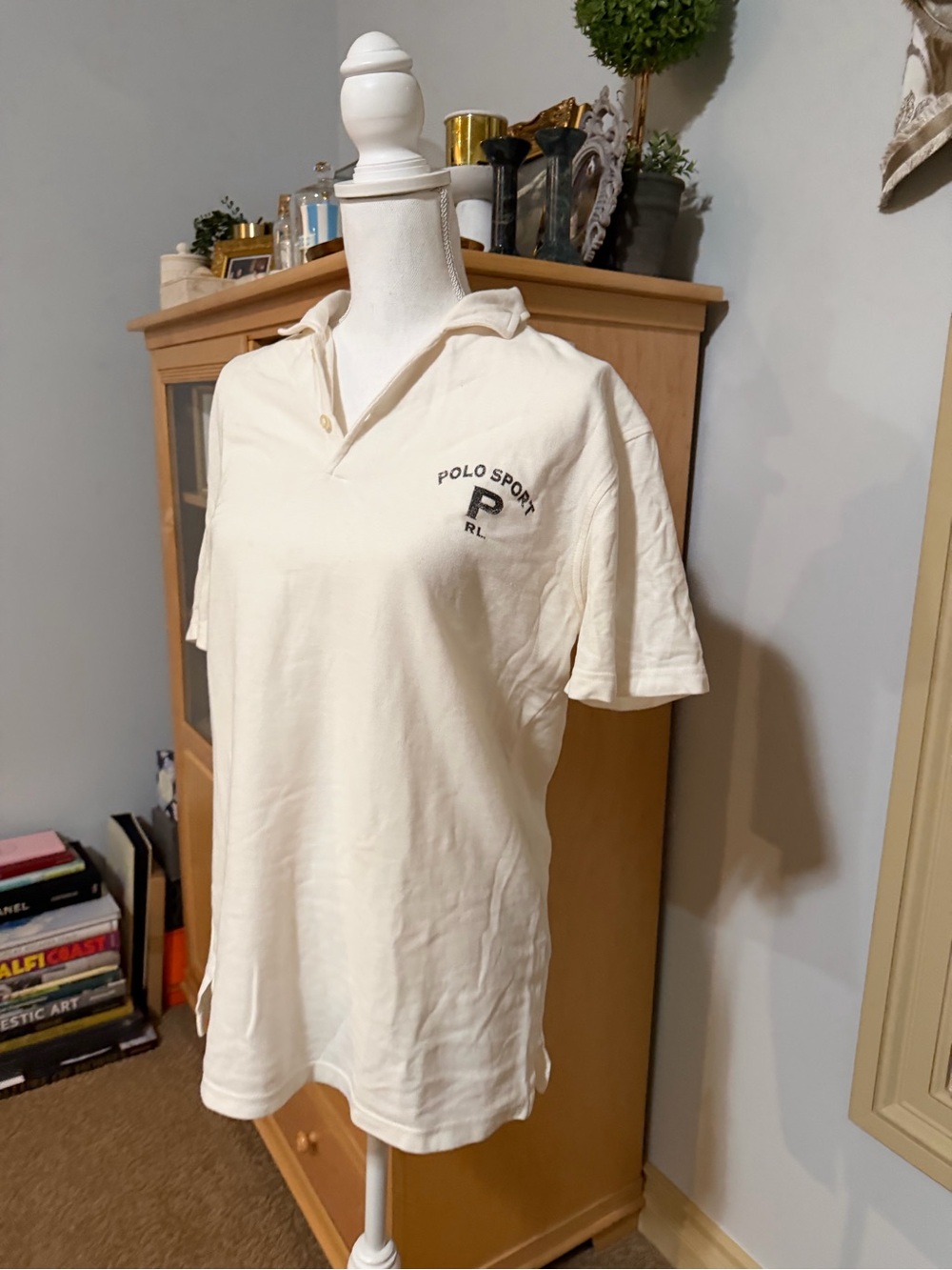 Vintage Polo by Ralph Lauren Men's Cream Polo Sport Polo Shirt Size Medium